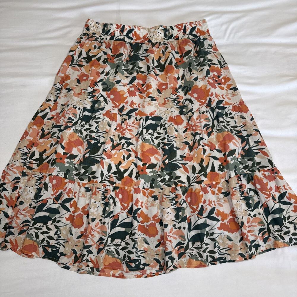 Threads 4 Thought Midi Skirt Womens L Floral Tiered Boho Cottagecore Lined EUC